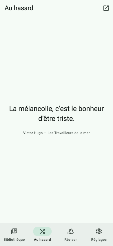 Une citation affichée en grand, sans aucun bouton